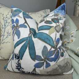 "Floral Blue Cushion Cover, Meadow Flowers Design Pillow Countryside Home Decor, Rustic Lumbar Size 12"" X 20" - thumbnail 2