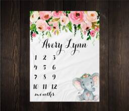 Girl Milestone Blanket Month Growth Tracker Minky Fleece Custom Personalized Baby Shower Gift Watercolor Floral Elephant Safari