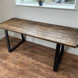 Desk Home Office Study Solid Wood Steel Legs Pc Gaming Table Writing Oak Finish - thumbnail 2