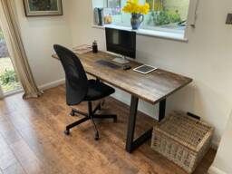 Desk Home Office Study Solid Wood Steel Legs Pc Gaming Table Writing Oak Finish