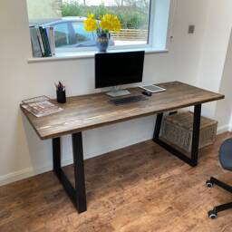 Desk Home Office Study Solid Wood Steel Legs Pc Gaming Table Writing Oak Finish - thumbnail 3