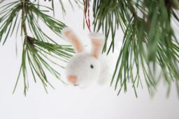 White Needle Felted Christmas Bunny Ornament