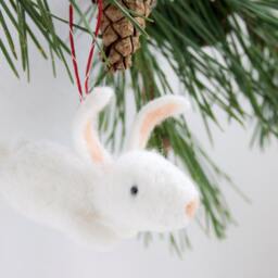White Needle Felted Christmas Bunny Ornament - thumbnail 2