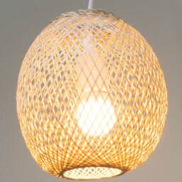 Small Round Bamboo Wood Pendant Lamp Shade - Woven Rustic Boho Light - thumbnail 2