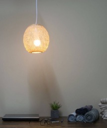 Small Round Bamboo Wood Pendant Lamp Shade - Woven Rustic Boho Light