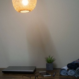 Small Round Bamboo Wood Pendant Lamp Shade - Woven Rustic Boho Light - thumbnail 3