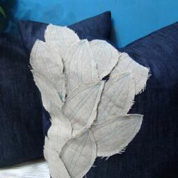 Handmade Linen Leaves Denim Pillow Cover Bohemian Home Decor - thumbnail 3