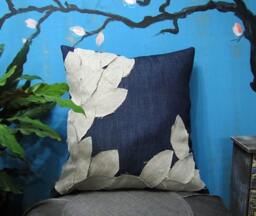 Handmade Linen Leaves Denim Pillow Cover Bohemian Home Decor - thumbnail 1