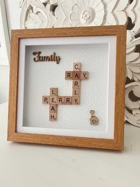 Personalised Letter Tile Family Frame , Custom Wooden Name Picture Wall Art - image 1