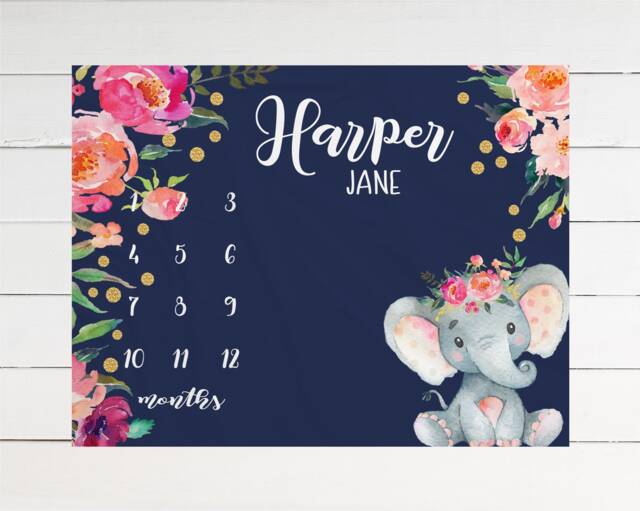 Safari Baby Milestone Blanket Month Growth Tracker Fleece Shower Elephant Newborn Gift Animals Girl - image 1