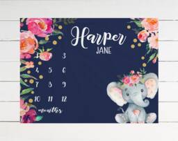 Safari Baby Milestone Blanket Month Growth Tracker Fleece Shower Elephant Newborn Gift Animals Girl - thumbnail 1