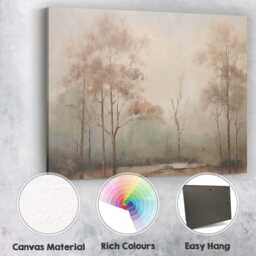 Misty Woodland Trees Neutral Beige Landscape Canvas Wall Art Print Decor Picture Ready To Hang - thumbnail 2