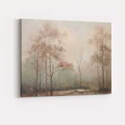 Misty Woodland Trees Neutral Beige Landscape Canvas Wall Art Print Decor Picture Ready To Hang - thumbnail 4