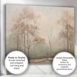 Misty Woodland Trees Neutral Beige Landscape Canvas Wall Art Print Decor Picture Ready To Hang - thumbnail 3
