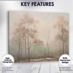 Misty Woodland Trees Neutral Beige Landscape Canvas Wall Art Print Decor Picture Ready To Hang - thumbnail 1
