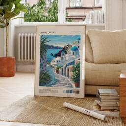 Santorini Travel Print - Poster Aegean Sea Wall Art Greece Gift - thumbnail 2