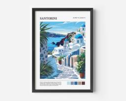 Santorini Travel Print - Poster Aegean Sea Wall Art Greece Gift - thumbnail 1