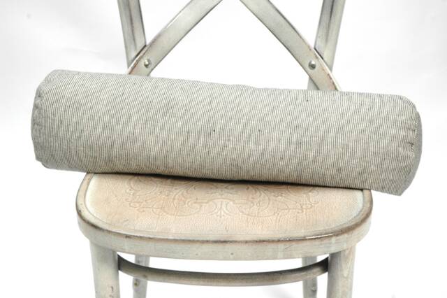 Bolster Pillow, Roll Neck Buckwheat Charcoal Grey/Natural Grey Striped Linen Bolster Buckwheat 5'x20'/13x50cm Pillow - image 1