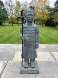 Standing Warrior With Spear Resin Terracotta Effect Grey Garden Statue Ornament - thumbnail 1