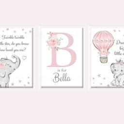 Baby Elephant Boys Personalised A4 Or A3 Nursery Set Of Unframed Prints Pink Animal Cloud Stars Balloon Dream Big Twinkle - thumbnail 3