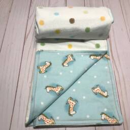 Reversible Baby Blanket, Flannel, Giraffe Blue Boy Blanket - thumbnail 4