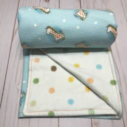 Reversible Baby Blanket, Flannel, Giraffe Blue Boy Blanket - thumbnail 3