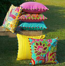 Turquoise Stylized Floral Embroidered Cushion Cover - thumbnail 3