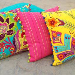 Turquoise Stylized Floral Embroidered Cushion Cover - thumbnail 2