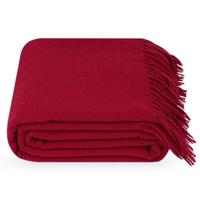 Pure Wool Blanket Patterned Ruby Red, Double Bed 100% Throw Scarlet Red - image 1
