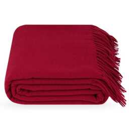 Pure Wool Blanket Patterned Ruby Red, Double Bed 100% Throw Scarlet Red