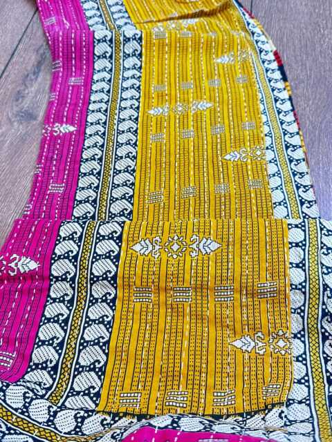 Vintage Handmade Kantha Stitch Sofa Throw - Beach Camper Van Quirky Colours Musted Pink Blue -Geometric - image 1