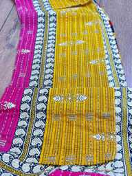 Vintage Handmade Kantha Stitch Sofa Throw - Beach Camper Van Quirky Colours Musted Pink Blue -Geometric