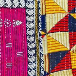 Vintage Handmade Kantha Stitch Sofa Throw - Beach Camper Van Quirky Colours Musted Pink Blue -Geometric - thumbnail 2
