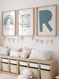 Set Of 3, Boys Nursery Decor, Rainbow Wall Art, Muted Blue, Bedroom Baby Boy, Loved, Crib, Prints - thumbnail 1