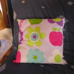 Decorative Cushion in Flower & Apple Print Fabric, Very Colorful Cheerful - thumbnail 3