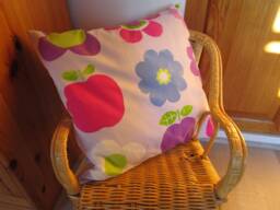 Decorative Cushion in Flower & Apple Print Fabric, Very Colorful Cheerful - thumbnail 1