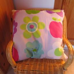 Decorative Cushion in Flower & Apple Print Fabric, Very Colorful Cheerful - thumbnail 2