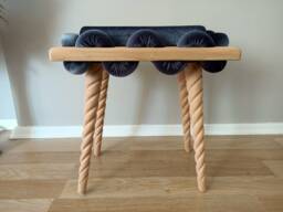 Ottoman Stool, Wooden Stool in Anthracite Straight Wavy Velvet Fabric, Living Room, Piano, Make Up Stool, Modern Stool , Design Chair - thumbnail 1
