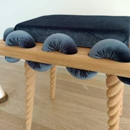 Ottoman Stool, Wooden Stool in Anthracite Straight Wavy Velvet Fabric, Living Room, Piano, Make Up Stool, Modern Stool , Design Chair - thumbnail 2