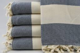 "Navy Blue Bedspread, Aztec Blanket, Diamond Blanket, Long Blanket, Beach Throw, Bed Rug, Turkish Blanket, 79""x95" - thumbnail 1
