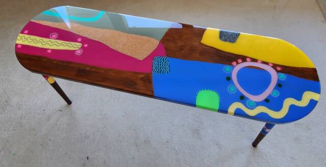 Pink Abstract Resin Side Coffee Table, Unusual Oval Funky Colorful Art - image 1