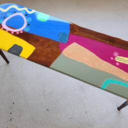 Pink Abstract Resin Side Coffee Table, Unusual Oval Funky Colorful Art - thumbnail 3