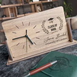 Engraved Graduation Photo Desk Clock - Personalized Wood Table