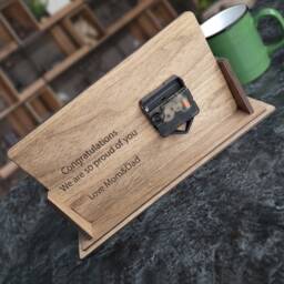 Engraved Graduation Photo Desk Clock - Personalized Wood Table - thumbnail 2
