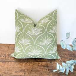 1659. Neesha Sage Green Block Print Linen Look 100% Cotton Cushion Cover - thumbnail 1