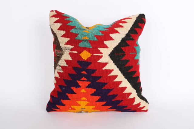Bohemian Kilim Pillow Cover Vintage Turkish Rug, 16''x16'' - image 1