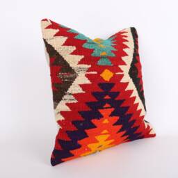 Bohemian Kilim Pillow Cover Vintage Turkish Rug, 16''x16'' - thumbnail 3