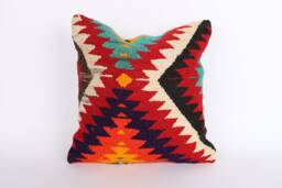 Bohemian Kilim Pillow Cover Vintage Turkish Rug, 16''x16'' - thumbnail 1