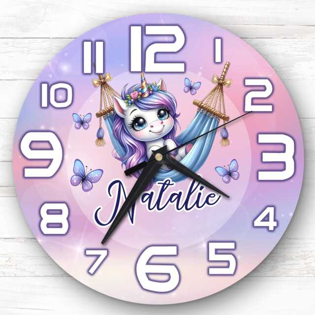 Unicorn Butterflies Personalised Gift For Kid's Bedroom Clock - Kids Clock, Children's Decor, Custom Wall - image 1
