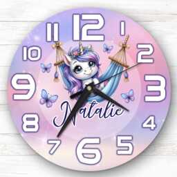 Unicorn Butterflies Personalised Gift For Kid's Bedroom Clock - Kids Clock, Children's Decor, Custom Wall - thumbnail 1
